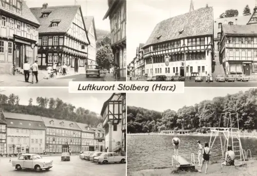 DDR AK Stolberg Harz Waldbad Oldtimer Rathaus Sachsen-Anhalt 1973 Postkarte
