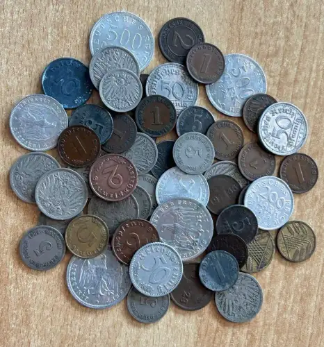 Lot/ Konvolut 50 Dt. Reich Kaiserreich Weimer Kleinmünzen