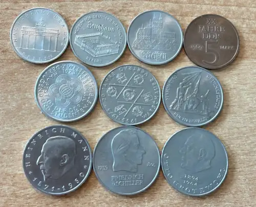 Lot/ Konvolut 10 x DDR Münzen 5, 10 und 20 Mark 1969 - 1990