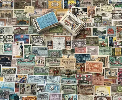 Lot / Konvolut 400 Orig. Notgeld Notgeld Scheine Stadtgeld Banknoten