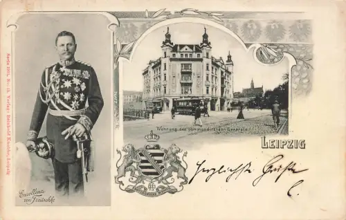 AK 1.WK Leipzig General Treitschke Wohnung Wappen Patriotika Sachsen 1901