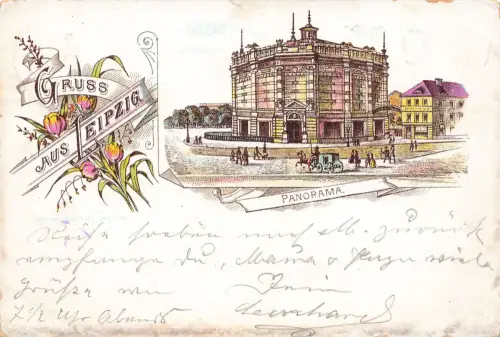 AK Leipzig Panorama Gebäude Pferdekutsche Sachsen 1882 Postkarte Litho