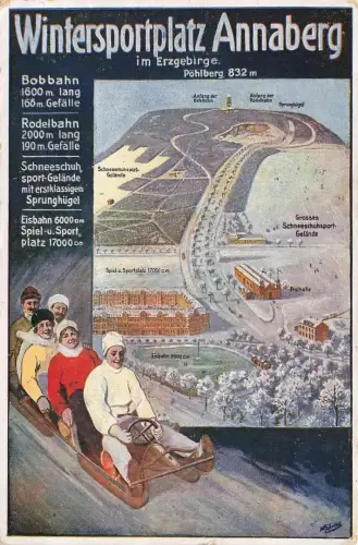 AK Annaberg Wintersportplatz Pöhlberg Bobbahn Eisbahn Eisbahn Sachsen Erzgebirge
