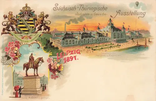 AK Leipzig Sächs Thüringisch Austellung Haupthalle Reiterstandbild Sachsen Litho