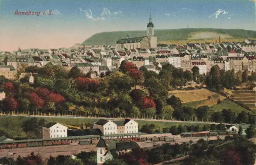 AK Annaberg Buchholz Stadtpanorama Kirche Sachsen Erzgebirge Postkarte