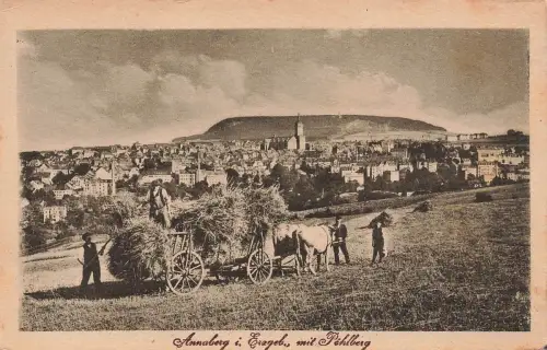 AK Annaberg Buchholz Pferdewagen Stadtpanorama Pöhlberg Sachsen Erzgebirge