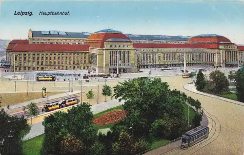 AK Leipzig Hauptbahnhof Straßenbahn Sachsen 1936 gelaufen Postkarte