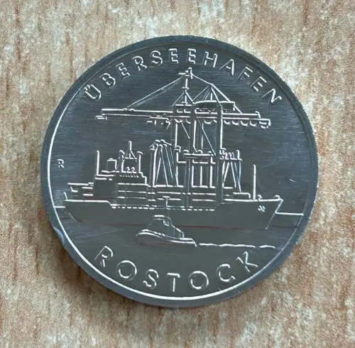 DDR 5 Mark 1988 Überseehafen Rostock Gedenkmünze