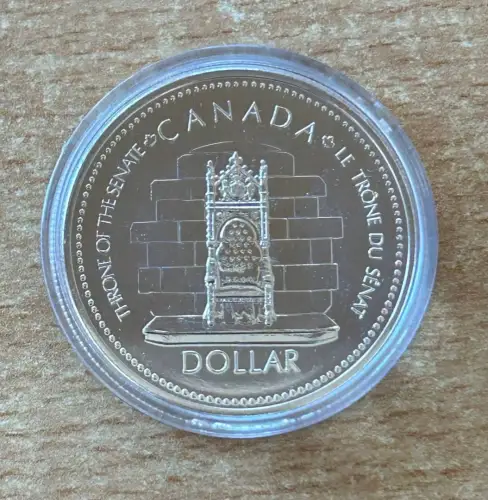 Kanada 1 Dollar 1977 Thron im Senat Jubiläum Silber Gedenkmünze PL Zertifikat