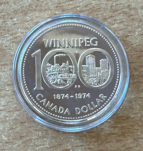 Kanada 1 Dollar 1974 " Winnipeg" Silber Gedenkmünze PL mit Zertifikat