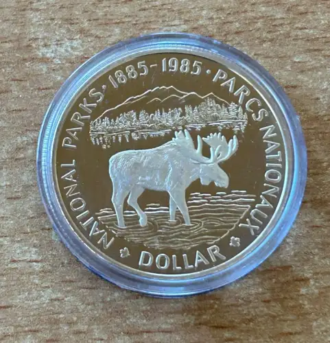 Kanada 1 Dollar 1985 Nationalpark Elch Silber Gedenkmünze PP Zertifikat