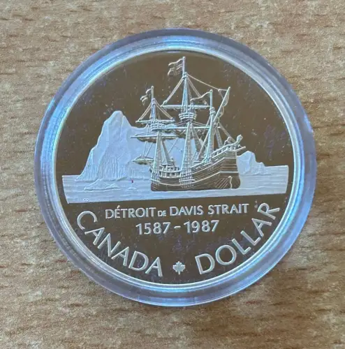 Kanada 1 Dollar 1987 Schiff John Davis Silber Gedenkmünze PP Zertifikat