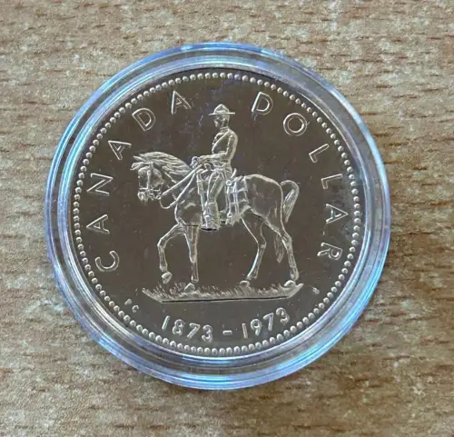 Kanada 1 Dollar 1973 Berittene Polizei Silber Gedenkmünze PL mit Zertifikat
