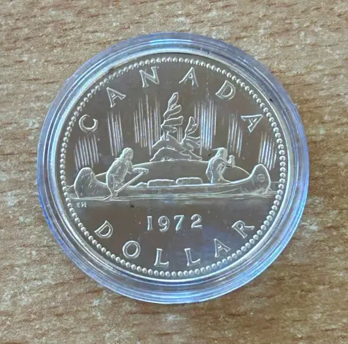 Kanada 1 Dollar 1972 Indianerkanu Silber Gedenkmünze PL mit Zertifikat