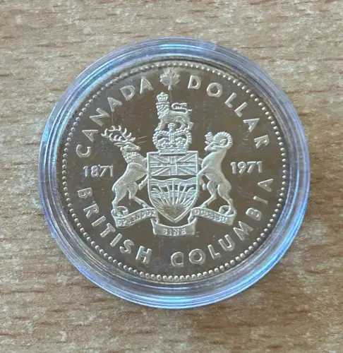 Kanada 1 Dollar 1971 Wappen Britisch Kolumbien Silber Gedenkmünze PL Zertifikat