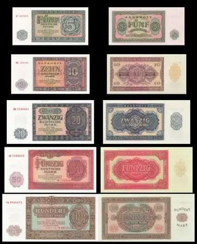 Orig. DDR Banknoten Satz 5 Mark bis 100 Mark 1955 Kassenfrisch / UNC