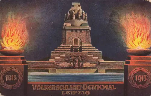 AK Leipzig Völkerschlachtdenkmal 100 Jahre Gedenkmotiv Sachsen 1913 Postkarte