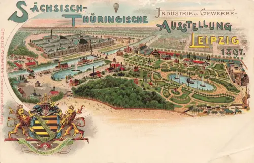 AK Leipzig Sächsisch Thüringisch Austellung Panorama Wappen 1897 Sachsen Litho