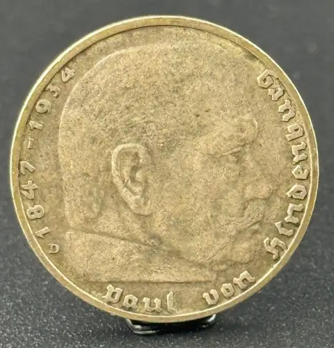 2 Reichsmark 1936 D Drittes Reich Hindenburg Silber