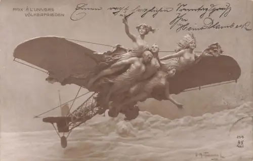 AK 1.WK Paix Univers Paris Völkerfrieden Luftfahrt Flugzeug Patriotika 1915