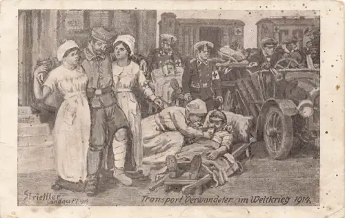 AK 1.WK Transport verwundeter im Weltkrieg 1914 1915 gelaufen Patriotika