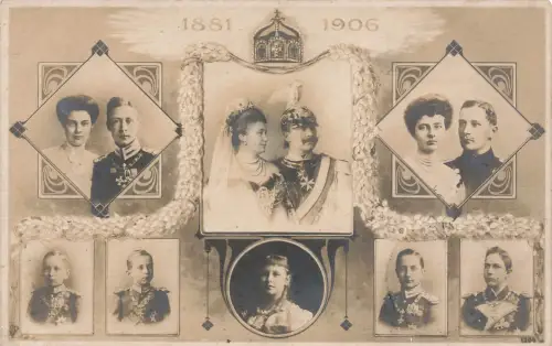 AK 1.WK Königshaus Monarchie Portraits Familie Collage 1913 Patriotika Postkarte
