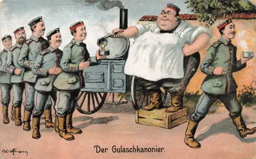 AK 1.WK Die Gulaschkanonier Soldaten an Feldküche Patriotika Postkarte