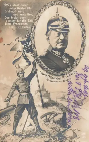 AK 1.WK Generalfeldmarschall Von der Goltz Belgien Portrait 1915 Patriotika