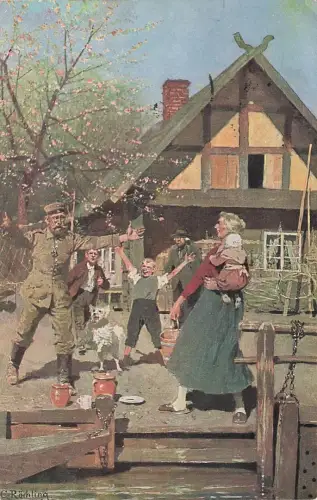 AK 1.WK Heimkehr Soldat Familie Künstler C. Röchling 1916 Patriotika Postkarte