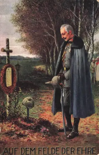 AK 1.WK Auf dem Felde der Ehre Grab Pickelhaube Feldgrau Patriotika Postkarte