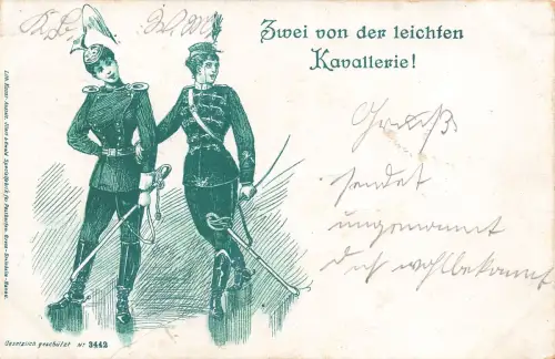 AK 1.WK Zwei von der leichten Kavallerie Uniform 1898 Patriotika Feldpostkarte