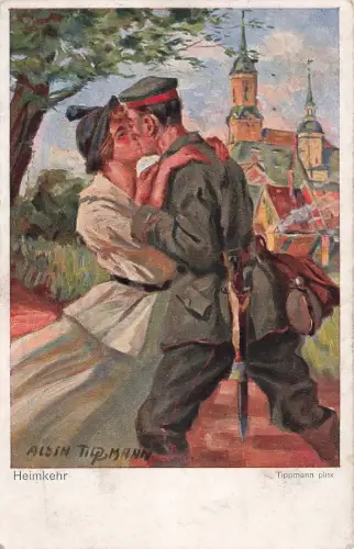 AK 1.WK Soldat Heimkehr Liebespaar 1917 Patriotika Feldpostkarte