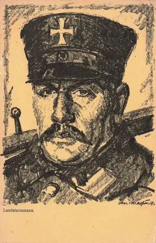 AK 1.WK Portrait Landsturmmann Uniform Künstler Hans Schäfer 1915 Patriotika