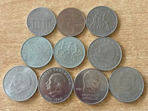 Lot/ Konvolut 10 x DDR Münzen 5, 10 und 20 Mark 1969 - 1988