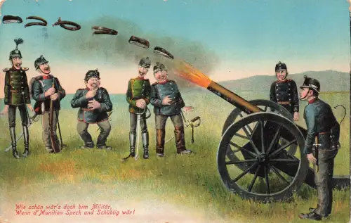 AK 1.WK Kanone Soldaten Speck Schübling Humor 1917 Patriotika Postkarte