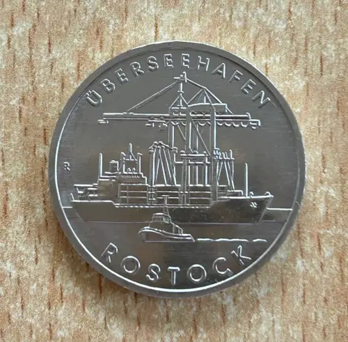 DDR 5 Mark 1988 Überseehafen Rostock Schiff Gedenkmünze