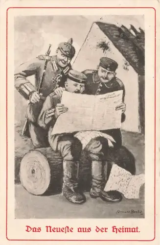 AK 1.WK Das neueste aus der Heimat Soldaten lesen Zeitung 1915 Patriotika