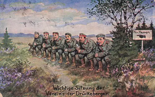 AK 1.WK Wichtige Sitzung des Vereins der Drückeberger Humor 1917 Patriotika
