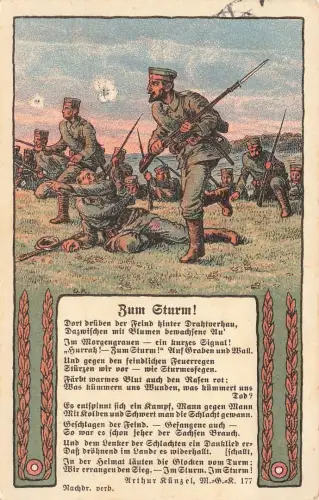 AK 1.WK Zum Sturm Gedicht Angriff Soldaten Feldgrau 1916 Patriotika Postkarte