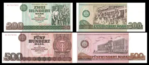 Orig. DDR Banknoten 200 + 500 Mark 1985 Kassenfrisch / UNC