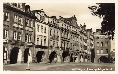 AK Hirschberg Markt Bibliothek Schlesien Riesengebirge 1938 gelaufen Postkarte