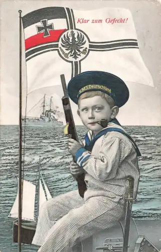 AK 1.WK Matrose Kind S.M.S. Kaiserliche Marine Klar zum Gefecht 1908 Patriotika