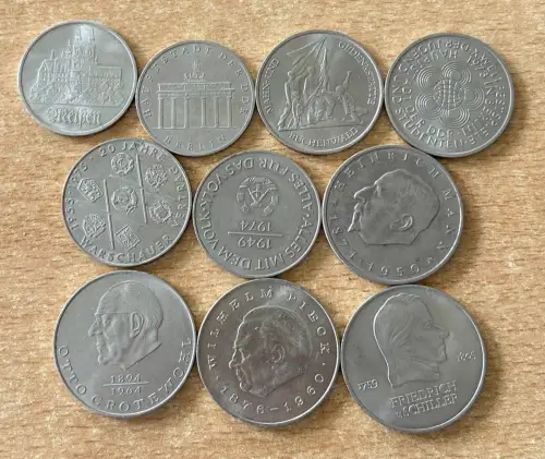 Lot/ Konvolut 10 x DDR Münzen 5, 10 und 20 Mark 1971 - 1975
