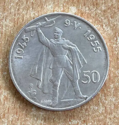 50 Korun 1955 Befreiung Tschechoslowakei Silber Gedenkmünze