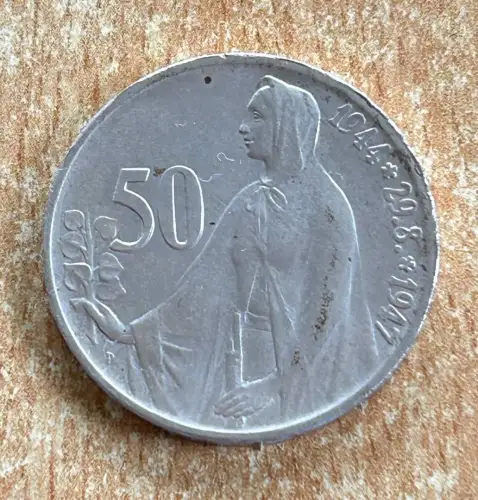 Tschechoslowakei 50 Korun 1947 Nationalaufstand Silber Gedenkmünze