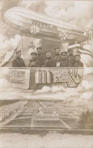 Fotokarte 1.WK Fotomontage Soldaten mit Zeppelin Flucht aus Bitsch