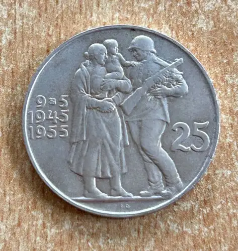 Tschechoslowakei 25 Korun 10 Jahre Befreiung 1955 Silber Gedenkmünze