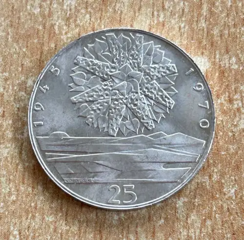25 Korun 25 Jahre Befreiung Tschechoslowakei 1970 Silber Gedenkmünze