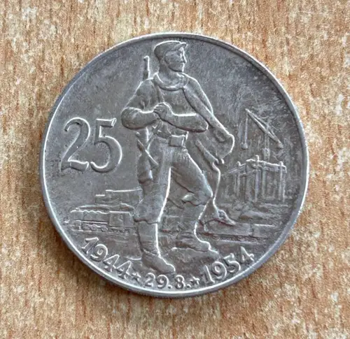 Tschechoslowakei 25 Korun 1954 Nationalaufstand Silber Gedenkmünze