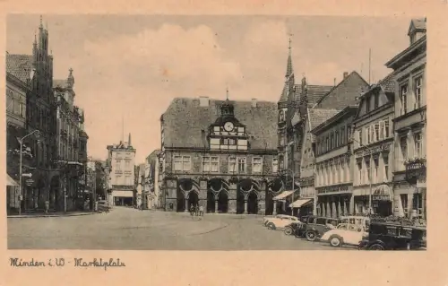 AK Minden Marktplatz Hotel Deutscher Kaiser Nordrhein-Westfalen Postkarte